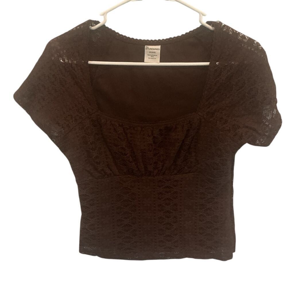 Womens Cropped Y2K Lace Babydoll Top Size M Brown Fairy Grunge Forest Boho Shirt